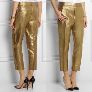 J Crew Metallic Ludlow Gold Linen Lame Pants Size 14